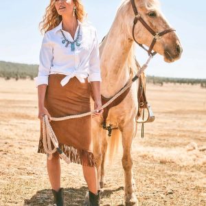Suede Fringed Asymmetrical Skirt