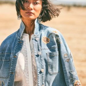 Embroidered Cropped Denim Jacket