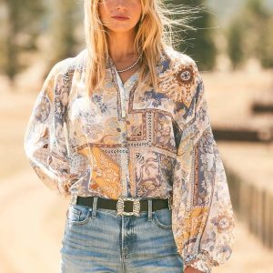 Artisanal Georgette Blouson-Sleeve Blouse