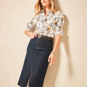 High-Rise Straight Stretch-Denim Skirt