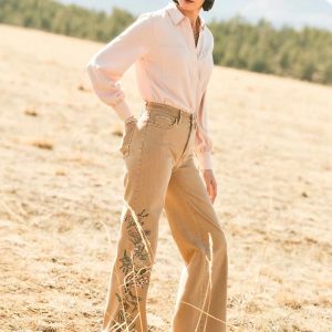Embroidered High-Rise Wide-Leg Jeans