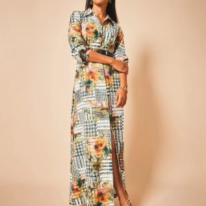 Artisanal Floral Print  Maxi Shirtdress