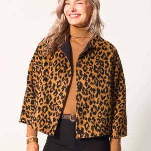 Fuzzy Collarless Animal Print Jacket