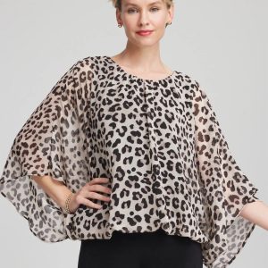Travelers™ Animal-Print Bubble-Hem Chiffon Blouse