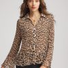 Animal-Print Pleated Georgette Blouse