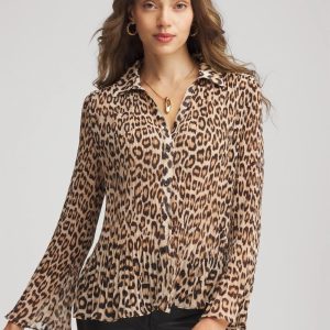 Animal-Print Pleated Georgette Blouse