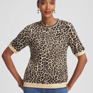 Embellished Crewneck Animal-Print Sweater