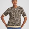 Embellished Crewneck Animal-Print Sweater