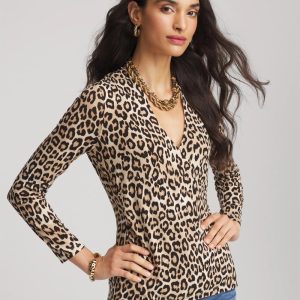 Animal Print Surplice Neck Top