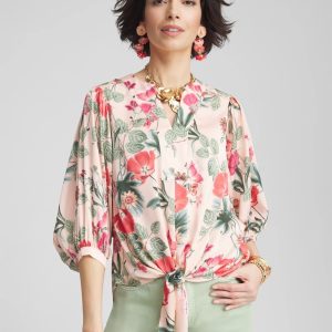 Floral Satin Tie-Front Pullover Top