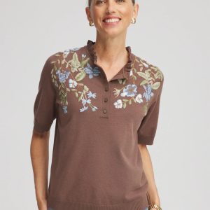 Embroidered Henley Pullover Sweater