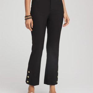 Bi-Stretch Flared Button-Hem Cropped Pants
