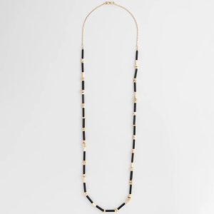 Black Enamel Long Single-Strand Necklace