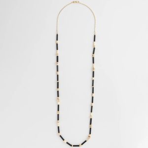 Black Enamel Long Single-Strand Necklace