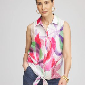 No Iron™ Bloom Linen Tie-Front Shirt