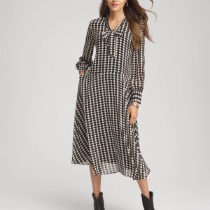 Chiffon Clip-Dot Tie-Neck Dress