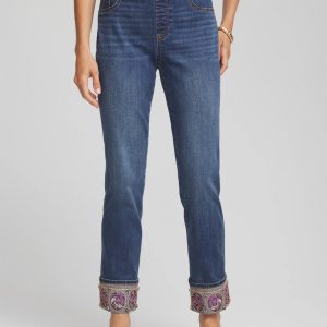 Embellished Pull-On Slim Ankle Jeggings