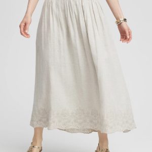 Linen Embroidered Scallop Hem Skirt