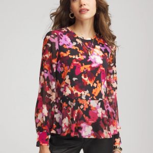 Printed Chiffon Peplum Top