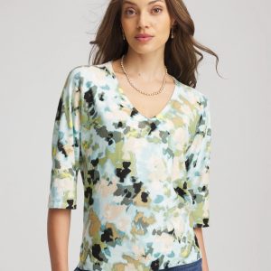 Printed Dolman V-Neck Pullover Sweater