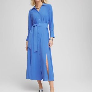 Belted Split Hem Maxi Shirtdress
