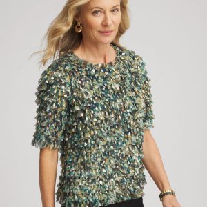 Foiled Mesh Ruffle Crop Tee
