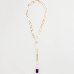 Amethyst Stone Link Chain Necklace