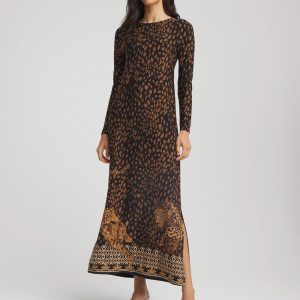 Cheetah-Print Boatneck Column Dress