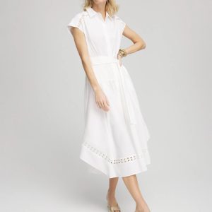 Petite Poplin Circle Trim Maxi Shirtdress