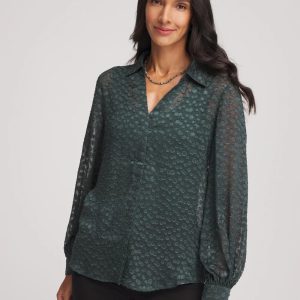 Clip-Dot Billow-Sleeve Blouse