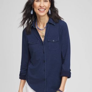 Collared Henley Denim Top