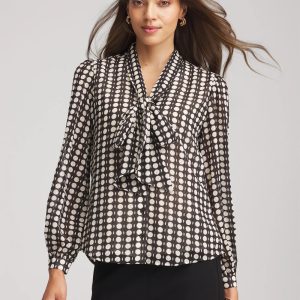 Clip-Dot Tie-Front Blouse