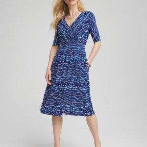 Ocean Print Surplice Neckline Dress