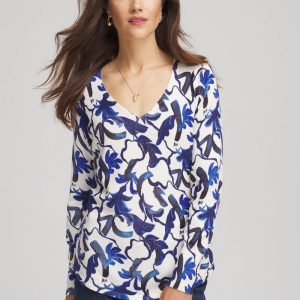 Ella V-Neck Blue-Petals Pullover Sweater