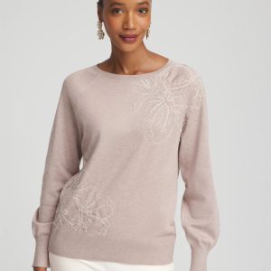 Embroidered Pull-Over Boatneck Sweater