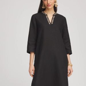 Embellished Linen Kurta Dress