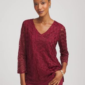 Embroidered Mesh Tunic Top