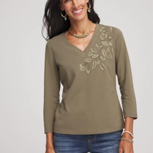 Embroidered 3/4 Sleeve Perfect Tee