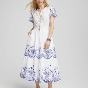 Embroidered Smocked Waist Dress
