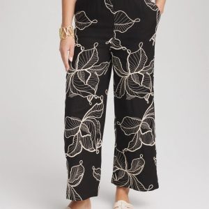 Petite Embroidered Wide-Leg Cropped Pants