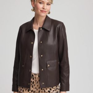 Snap Front Faux Leather Jacket