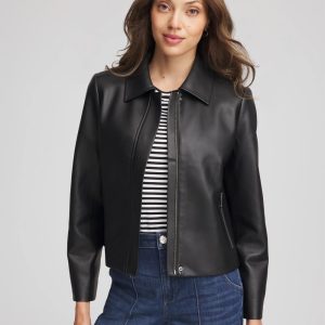 Faux Leather Zip-Front Jacket