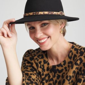 Animal-Print-Trim Wool Felt Fedora Hat