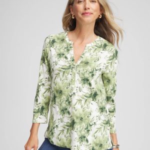 Printed Slub Splitneck Henley Tee