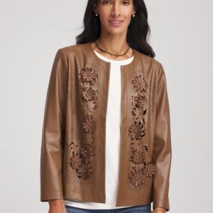 Floral Cutwork Faux Leather Jacket