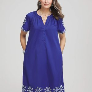 Embroidered Poplin Popover Dress