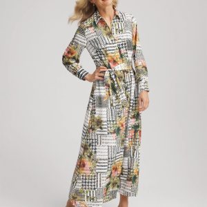 Petite Artisanal Floral Print Maxi Shirtdress