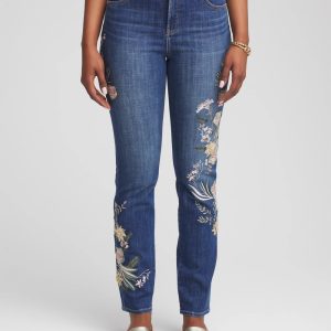 Appliqué Girlfriend Slim Ankle Jeans