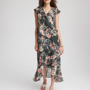 Floral Ruffle-Trim Chiffon Dress