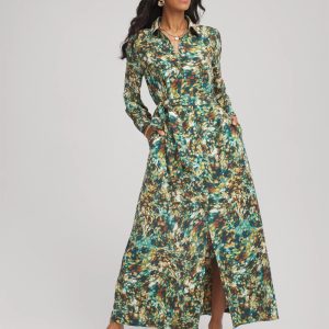 Printed Long-Sleeved Shirtdress